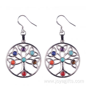 Vogue Women Stainless Steel Chakra Stone Long Drop Earrings